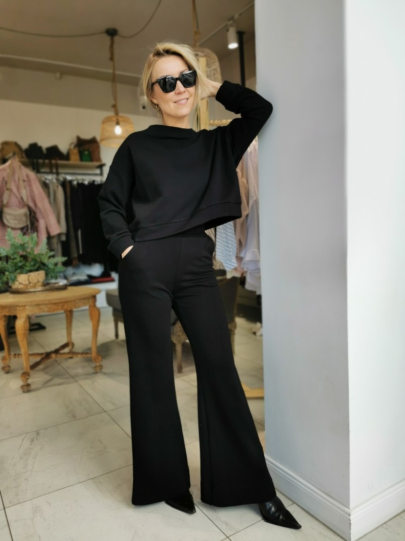 Miniatura produktu Bawełniane czarne Spodnie dresowe z szerokimi nogawkami New York Black