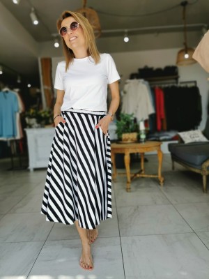 Spódnica midi z wiskozy w czarno-białe paski Royal Lines