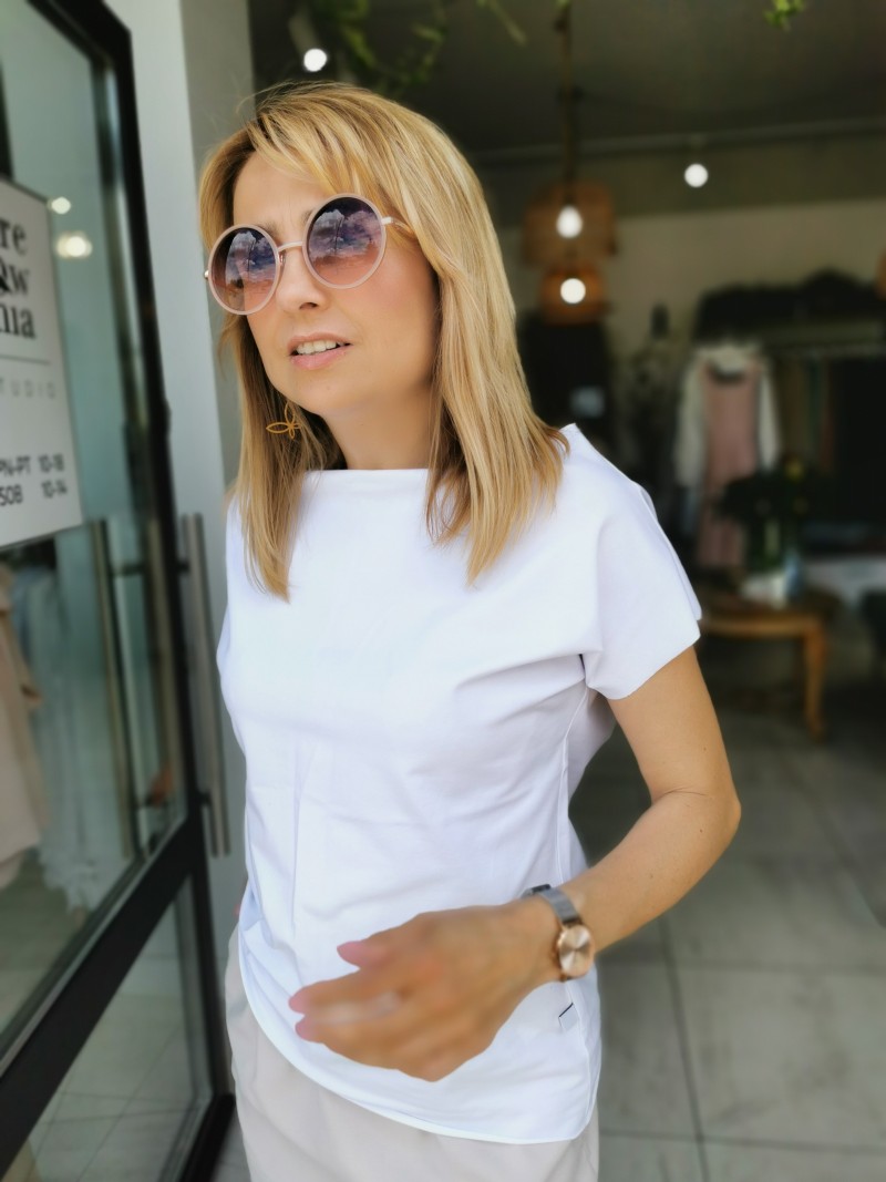 Miniatura produktu Biały T-shirt Bawełniany z dekoltem łódką Cleo White