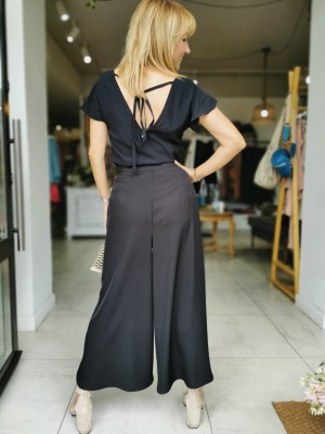 Czarne Spodnie z szeroką nogawką z rozcięciami Tokio Black