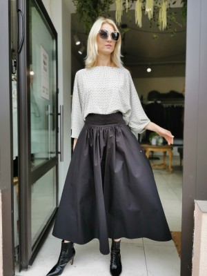 Czarna Spódnica Bawełniana midi z wiązaniem i kieszeniami Margo Black