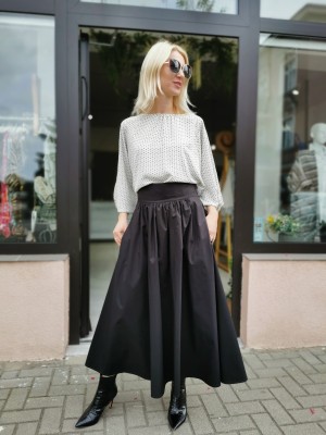 Czarna Spódnica Bawełniana midi z wiązaniem i kieszeniami Margo Black