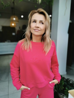 Fuksjowa Bawełniana Bluza o kroju kimono New York Fuksja