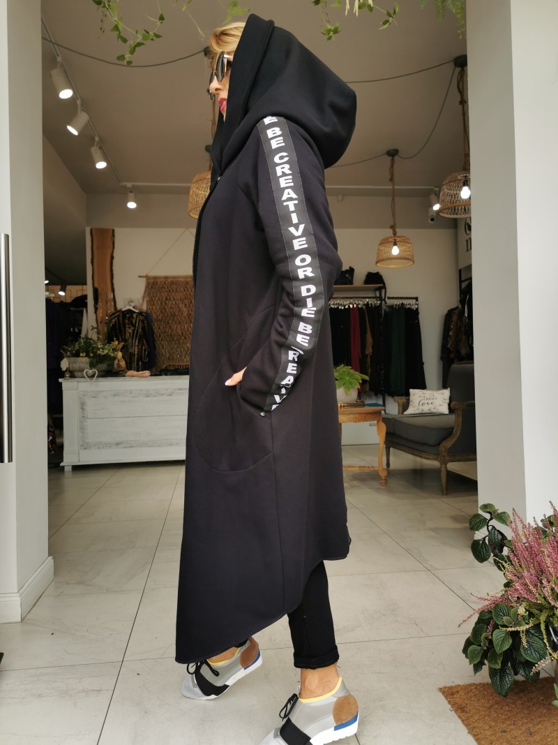 Miniatura produktu Czarny Bawełniany Płaszcz z kapturem i lampasem na plecach David Black&Creative