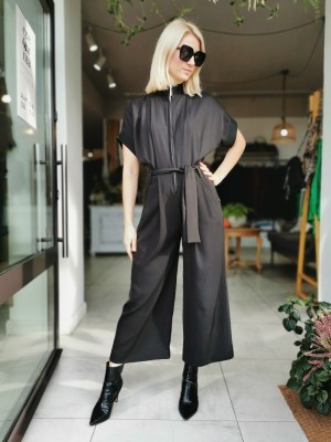 Kombinezon Damski o kroju kimono z szerokimi rękawami w kolorze czarnym Maxima Black