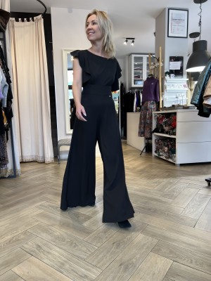 Czarny Kombinezon Damski z szerokimi rękawami z wiązaniem na plecach Chili Black