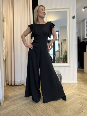 Czarny Kombinezon Damski z szerokimi rękawami z wiązaniem na plecach Chili Black