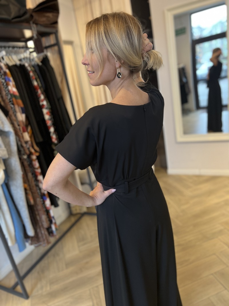 Miniatura produktu Czarny Kombinezon Damski z szerokimi nogawkami i wiązaniem w talii Fryne Black