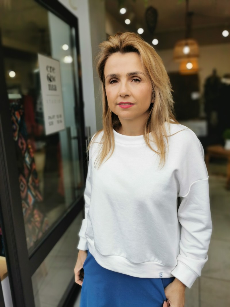 Miniatura produktu Biała Bawełniana Bluza o kroju kimono New York White