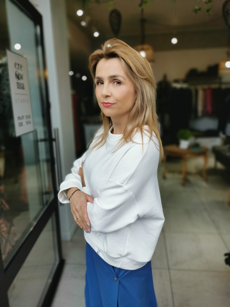 Miniatura produktu Biała Bawełniana Bluza o kroju kimono New York White