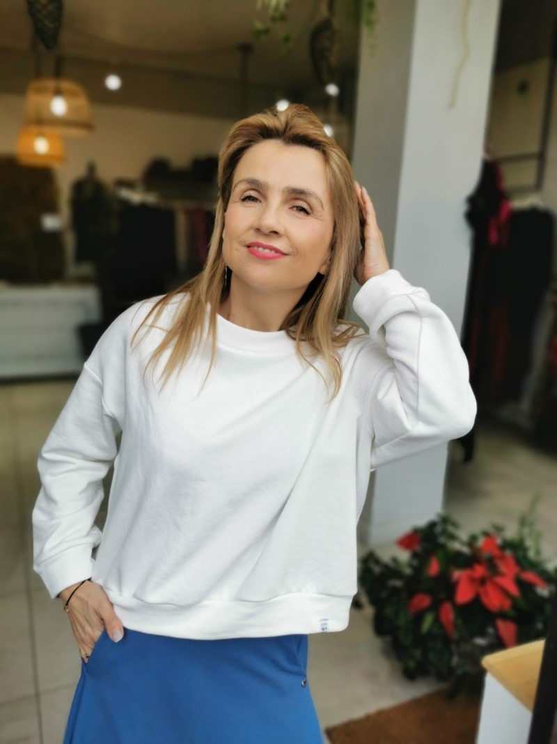 Miniatura produktu Biała Bawełniana Bluza o kroju kimono New York White