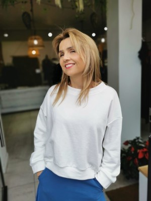 Biała Bawełniana Bluza o kroju kimono New York White