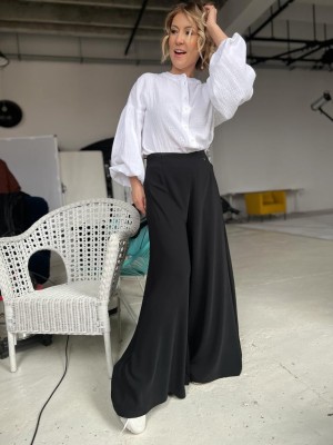 Czarne Spodnie Damskie z szeroką nogawką Toledo Black