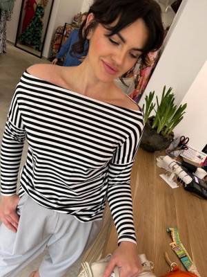 Czarna Wiskozowa Bluzka na długi rękaw Cynthia Black&White