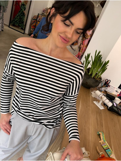 Wiskozowa Bluzka na długi rękaw Cynthia Black&White