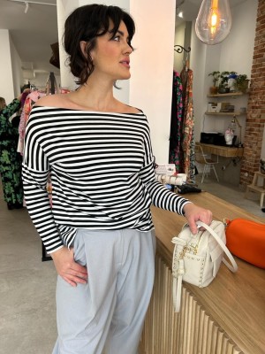 Czarna Wiskozowa Bluzka na długi rękaw Cynthia Black&White