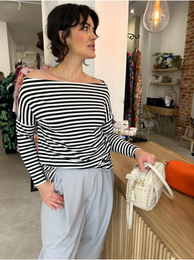 Wiskozowa Bluzka na długi rękaw Cynthia Black&White