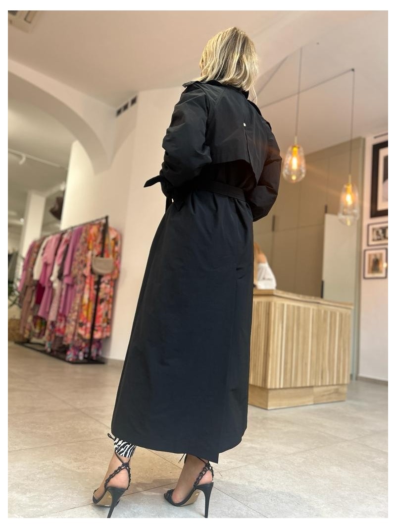 Miniatura produktu Czarny długi Płaszcz typu trencz z paskiem, kołnierzem i zapięciem na guziki Creo Black