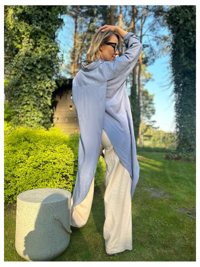 Miniatura produktu Niebieska Koszula z wiskozy i lnu asymetryczna z ozdobnym tyłem Ocean Len Blue