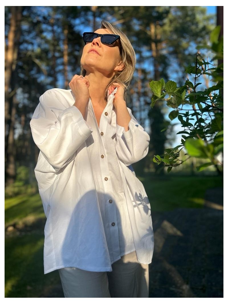 Miniatura produktu Biała Wiskozowa Koszula z lnem i rękawem kimonowym Ella Len&White