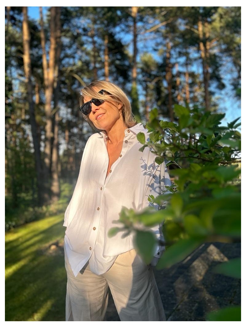 Miniatura produktu Biała Wiskozowa Koszula z lnem i rękawem kimonowym Ella Len&White