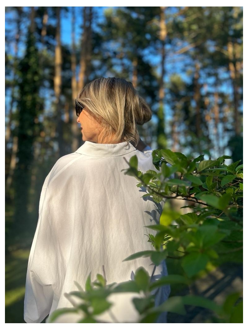 Miniatura produktu Biała Wiskozowa Koszula z lnem i rękawem kimonowym Ella Len&White