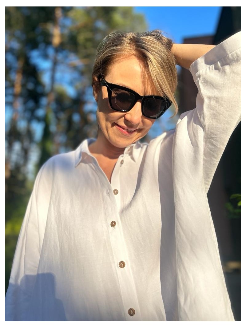 Miniatura produktu Biała Wiskozowa Koszula z lnem i rękawem kimonowym Ella Len&White