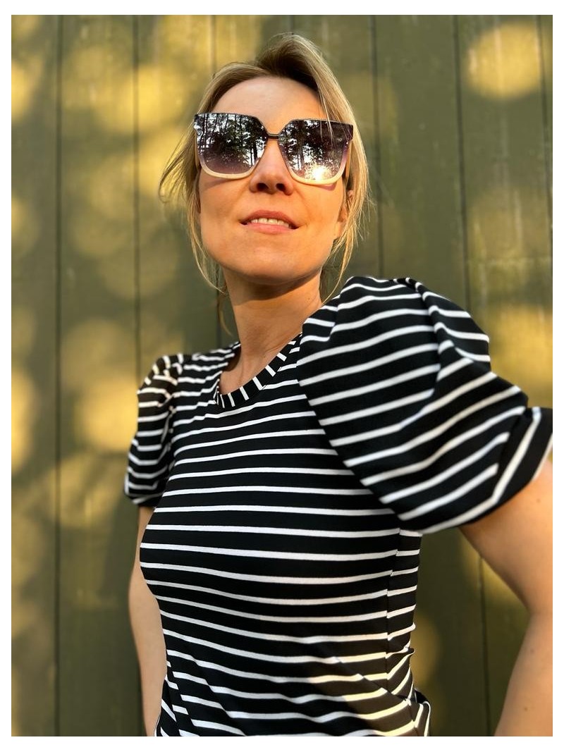 Miniatura produktu Wiskozowa Bluzka w paski z krótkim bufiastym rękawem Bufki B&W