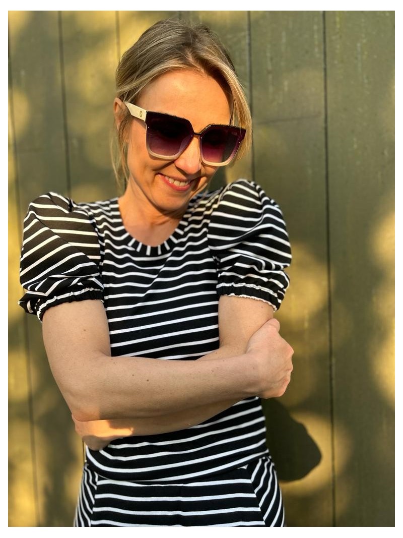 Miniatura produktu Wiskozowa Bluzka w paski z krótkim bufiastym rękawem Bufki B&W