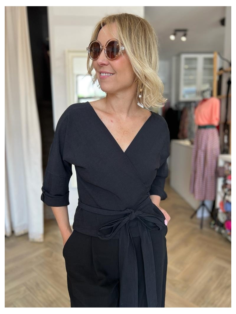 Miniatura produktu Wiskozowa-lniana Bluzka z wiązaniem w kolorze czarnym Reya Len&Black