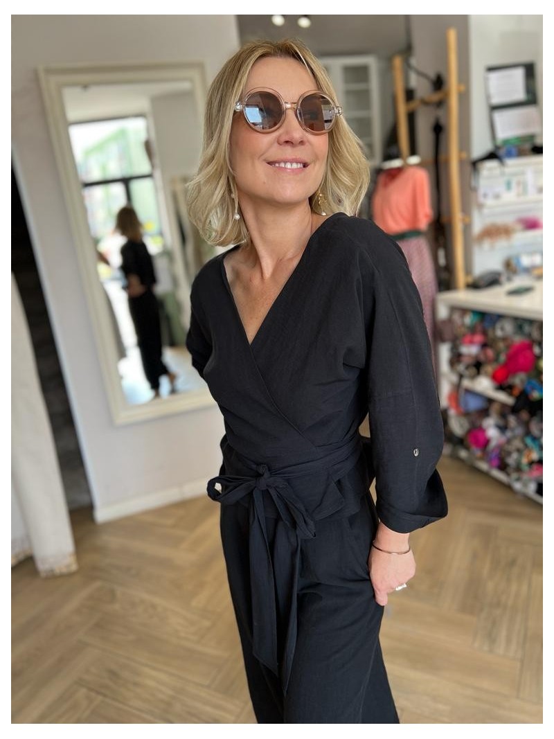 Miniatura produktu Wiskozowa-lniana Bluzka z wiązaniem w kolorze czarnym Reya Len&Black