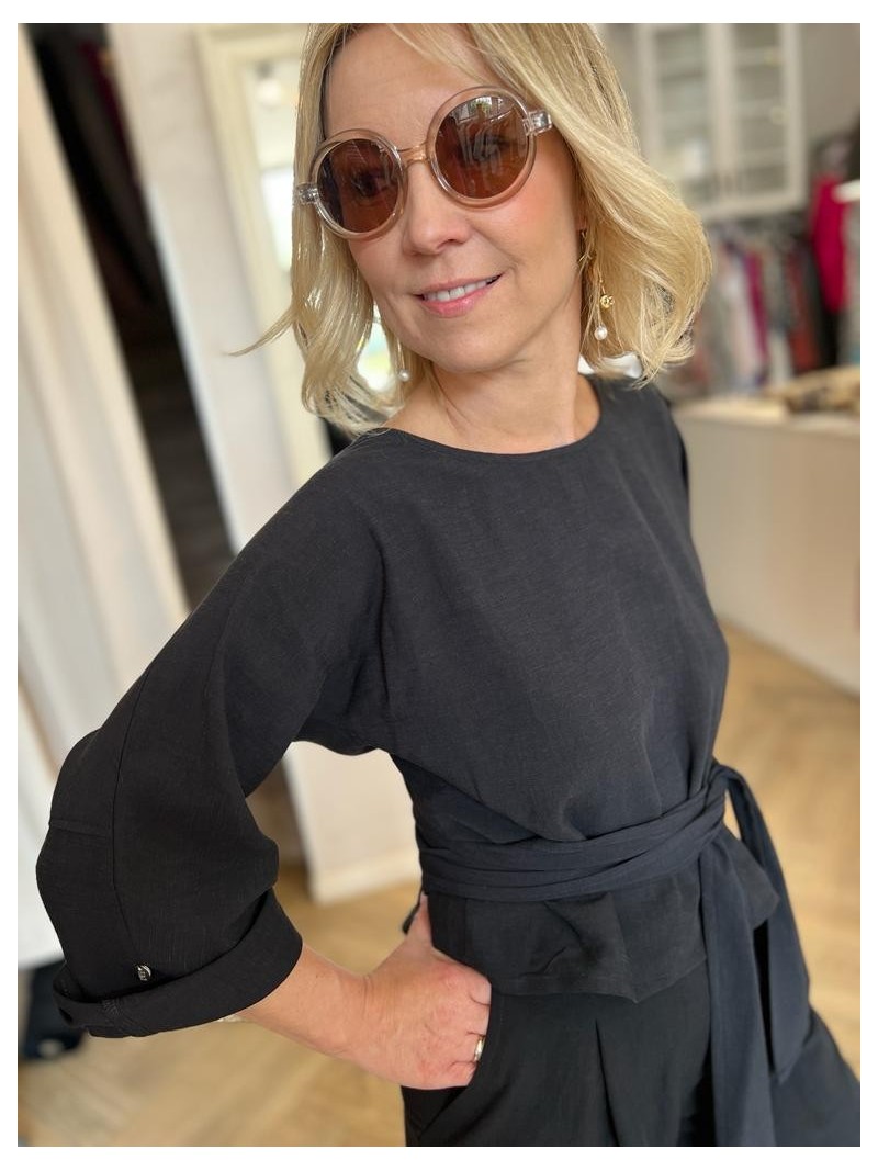 Miniatura produktu Wiskozowa-lniana Bluzka z wiązaniem w kolorze czarnym Reya Len&Black