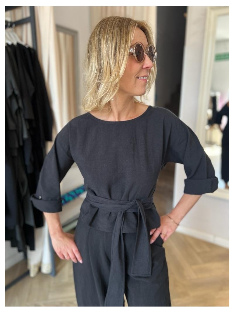 Miniatura produktu Wiskozowa-lniana Bluzka z wiązaniem w kolorze czarnym Reya Len&Black