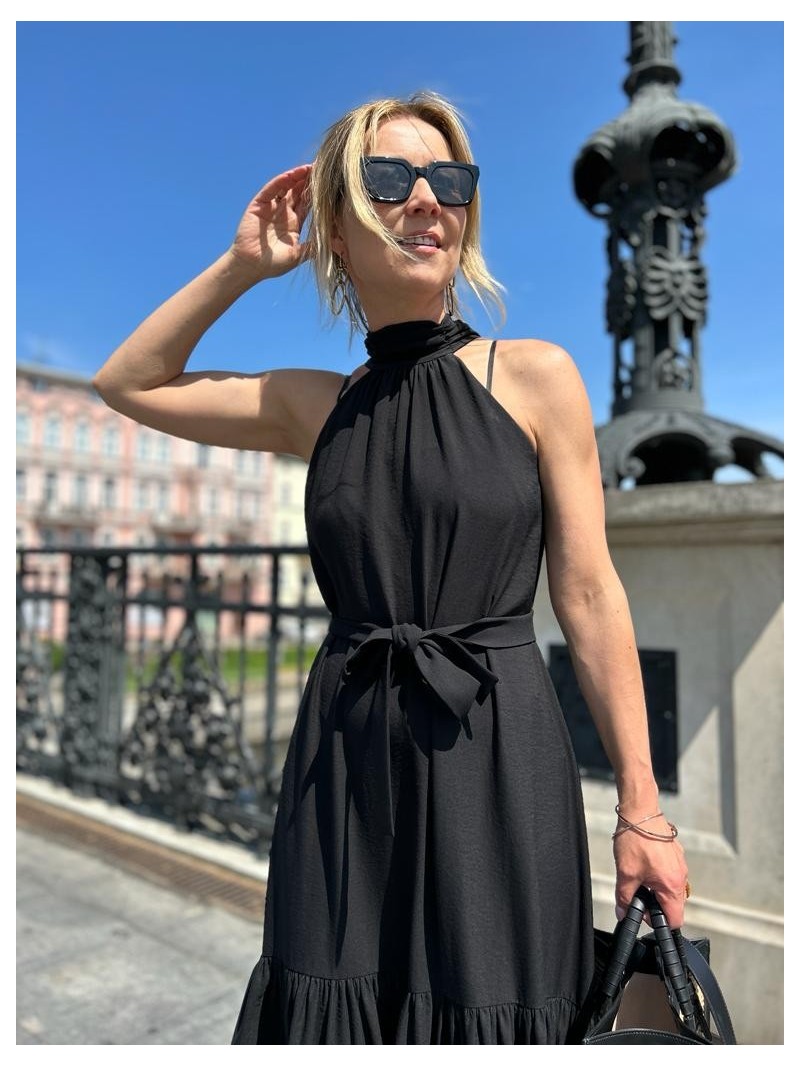 Miniatura produktu Długa wiskozowa Sukienka ze stójką w kolorze czarnym Manhattan Black