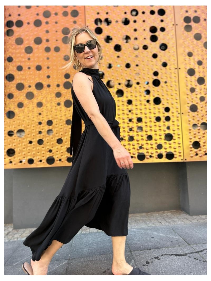 Miniatura produktu Długa wiskozowa Sukienka ze stójką w kolorze czarnym Manhattan Black