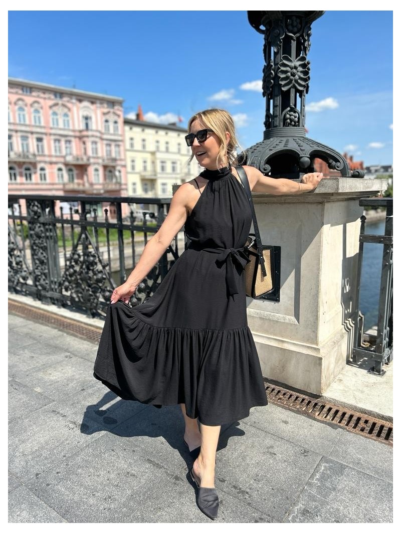 Miniatura produktu Długa wiskozowa Sukienka ze stójką w kolorze czarnym Manhattan Black