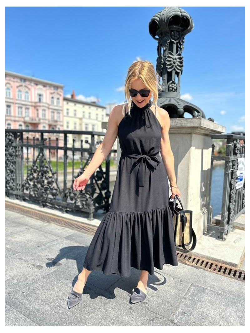 Miniatura produktu Długa wiskozowa Sukienka ze stójką w kolorze czarnym Manhattan Black