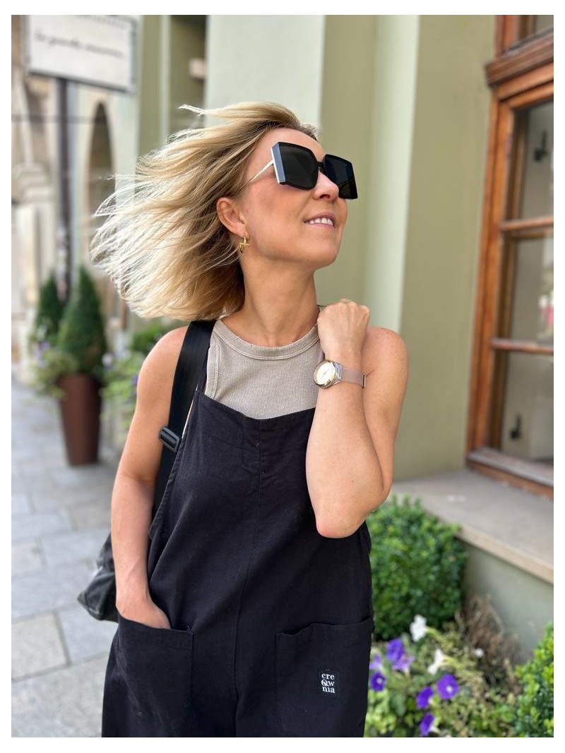 Miniatura produktu Czarne wiskozowo-lniane Ogrodniczki na lato z kieszeniami Black Len