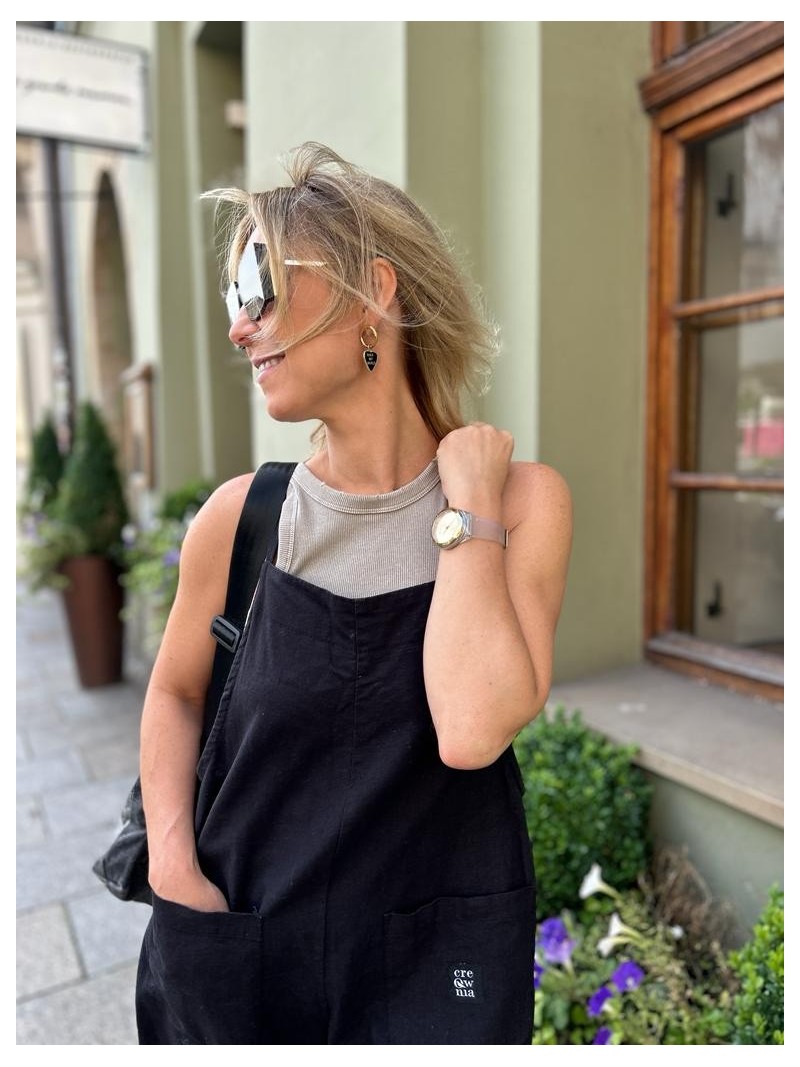 Miniatura produktu Czarne wiskozowo-lniane Ogrodniczki na lato z kieszeniami Black Len