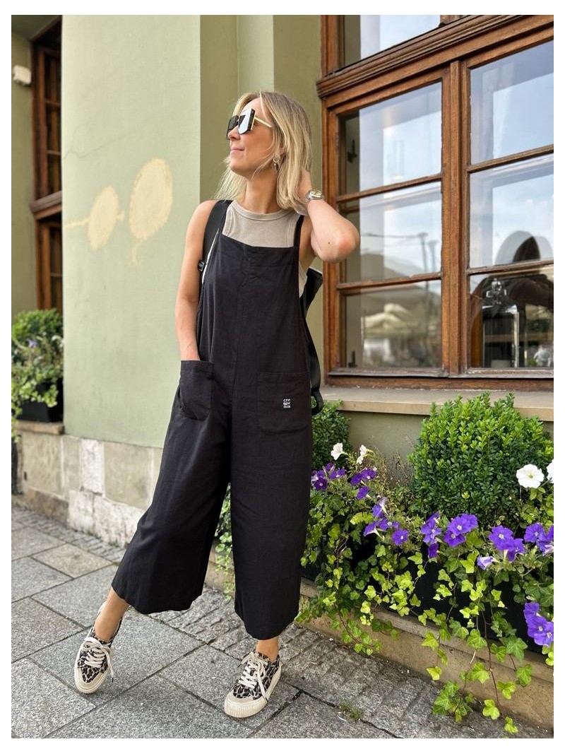 Miniatura produktu Czarne wiskozowo-lniane Ogrodniczki na lato z kieszeniami Black Len