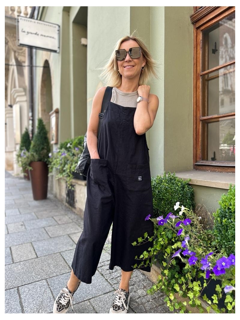 Miniatura produktu Czarne wiskozowo-lniane Ogrodniczki na lato z kieszeniami Black Len