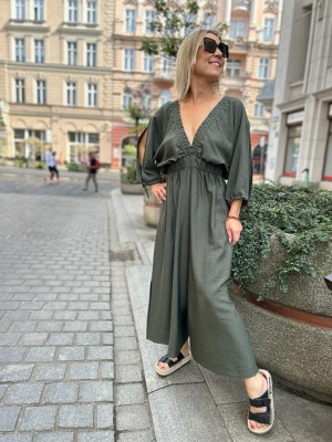 Zielony Wiskozowy Kombinezon z ozdobnym wiązaniem na plecach Triss Green