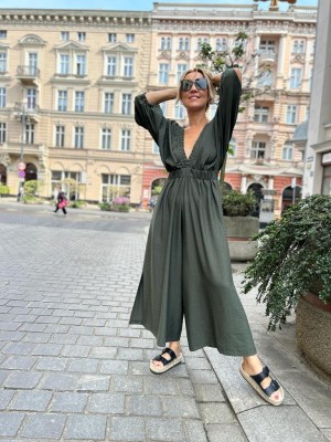 Zielony Wiskozowy Kombinezon z ozdobnym wiązaniem na plecach Triss Green