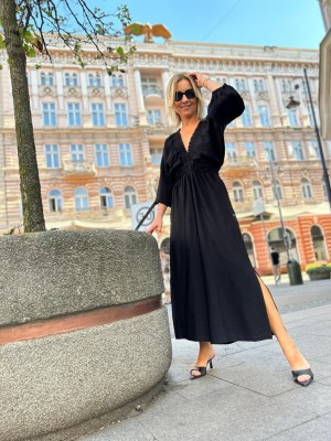 Czarny Wiskozowy Kombinezon z ozdobnym wiązaniem na plecach Triss Black