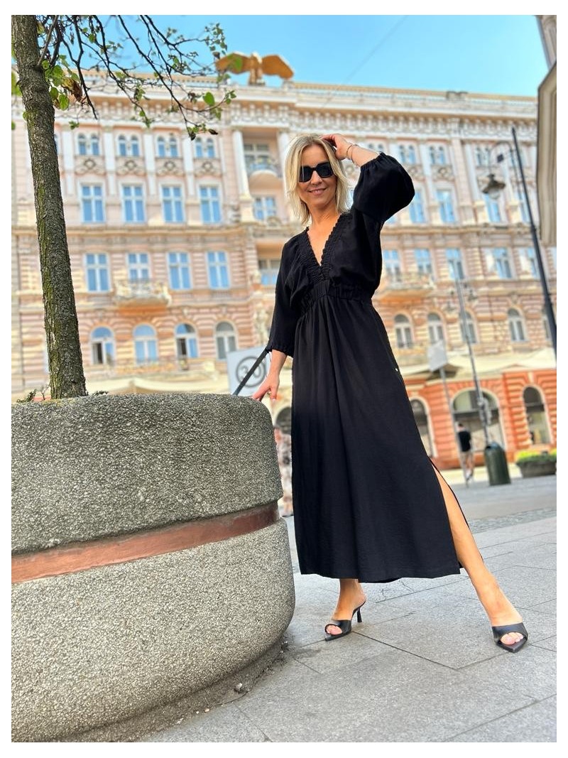 Miniatura produktu Czarny Wiskozowy Kombinezon z ozdobnym wiązaniem na plecach Triss Black