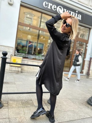 Czarna Koszula Damska z kołnierzykiem asymetryczna Lowery Black&Satin