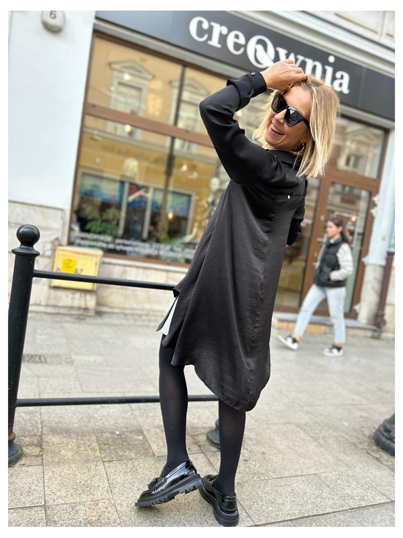 Miniatura produktu Czarna Koszula Damska z kołnierzykiem asymetryczna Lowery Black&Satin