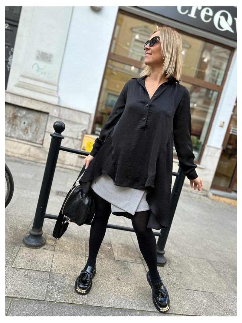 Miniatura produktu Czarna Koszula Damska z kołnierzykiem asymetryczna Lowery Black&Satin