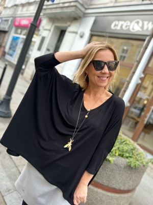 Wiskozowa Bluzka asymetryczna z rękawem 3/4 w kolorze czarnym Black