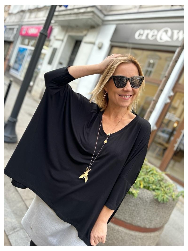 Miniatura produktu Wiskozowa Bluzka asymetryczna z rękawem 3/4 w kolorze czarnym Black